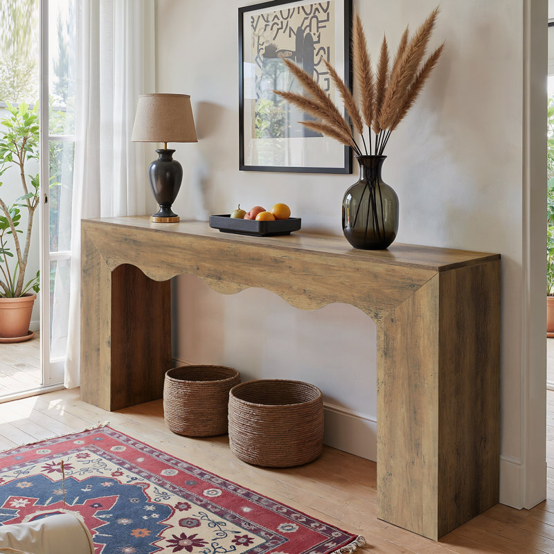 160 cm Console Table with Wavy Design, Brown