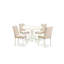 L'ensemble de mobilier de salle à manger 5 pièces comprend une table de salle à manger ronde avec piédestal et 4 chaises rembourrées en tissu de lin beige clair, 42 x 42 pouces, lin blanc-226326142-226326143-155670542
