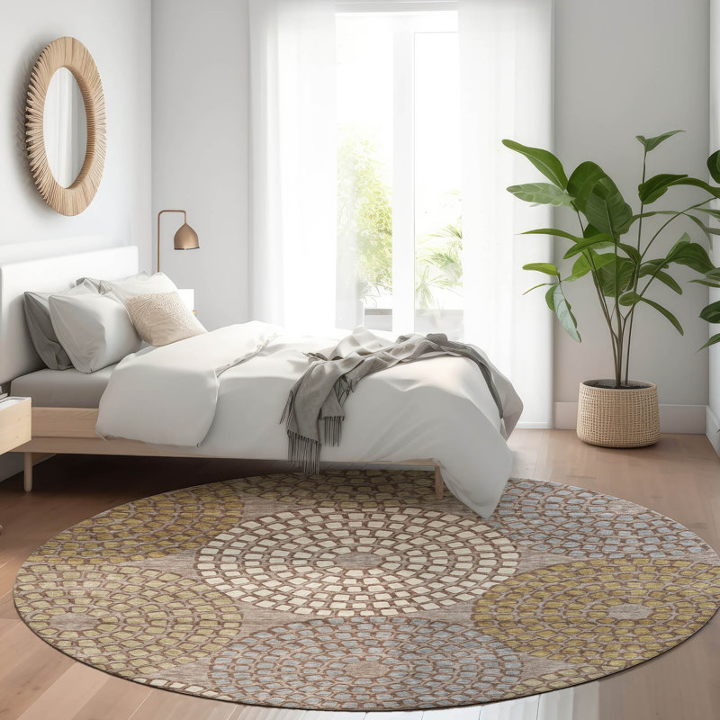 Premium Machine Washable Prisco Taupe Rug, Round 8'