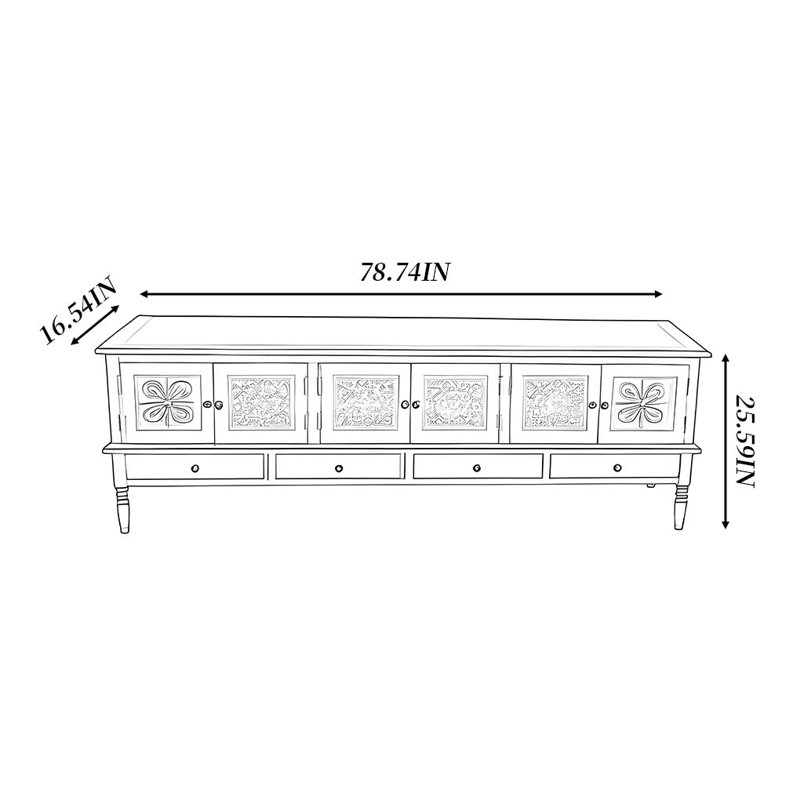 Vintage Solid Wood Carved TV Cabinet