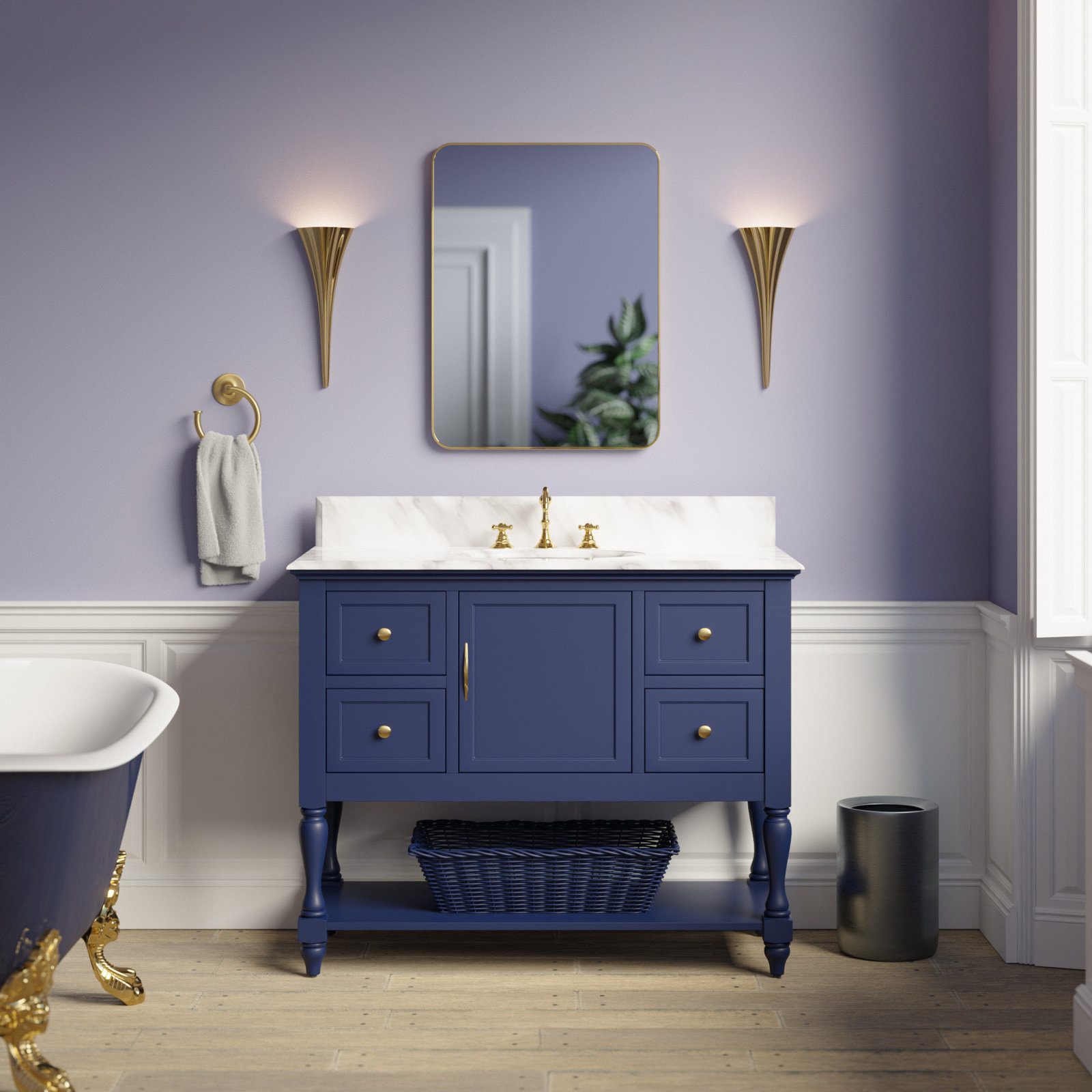 Hampton 42'' Single Bathroom Vanity, Carrara Marble, Royal Blue