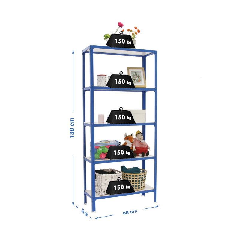 80 cm W Steel Shelving Unit, Blue
