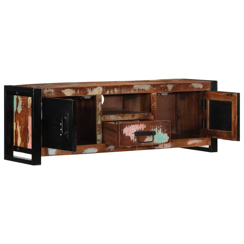  TV Cabinet Solid Rough Wood Mango, 35cm H x 100cm L x 30cm W, Brown/Pink