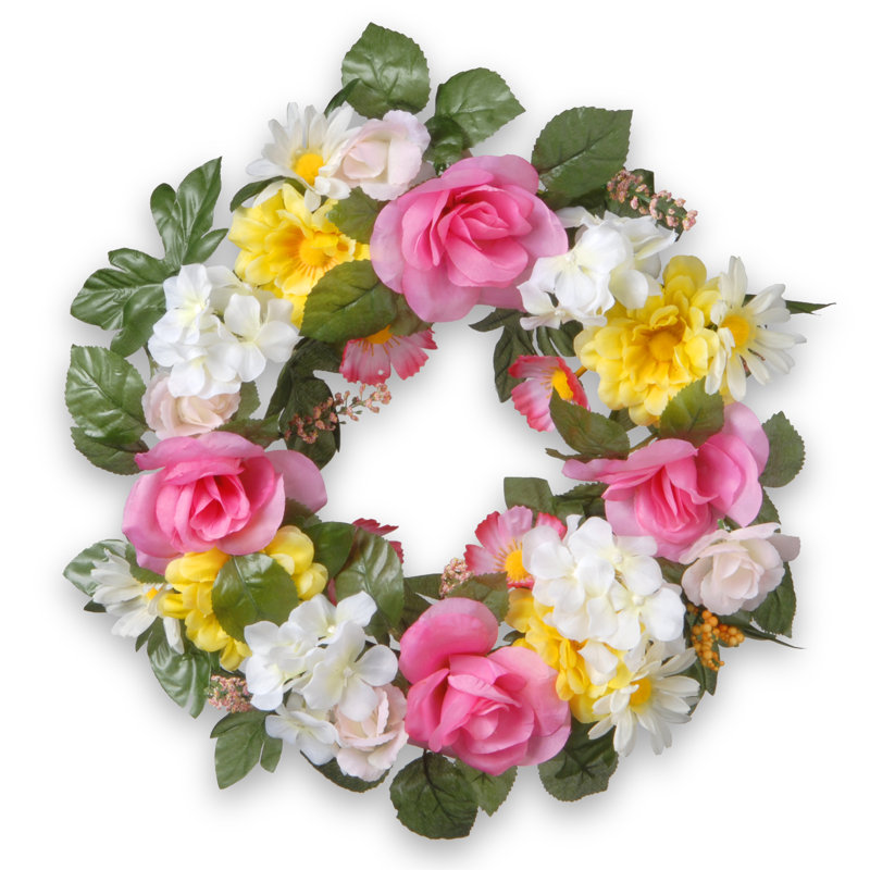 Couronne à marguerite et rose 18 po