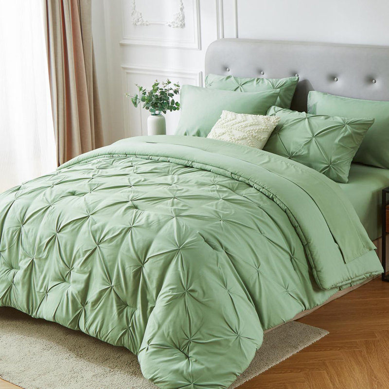 7pieces(full/queen/king)lightweight Solid Pinch Pleat Comforter Set For All Seasons, Twin(5 Pieces), Soft & Comfortable Bed In A Bag Set For Student/friends/family, A Cloud-like Sleeping Space , Spring/summer/autumn/winter, Great Gift/home Decor