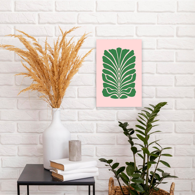Reproduction d'art floral rose sur fond de palmier botanique abstrait, H 18 po x l 12 po