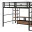 Lit mezzanine double avec escalier, structure de lit mezzanine en métal avec table de rangement basse et tablettes-2539920