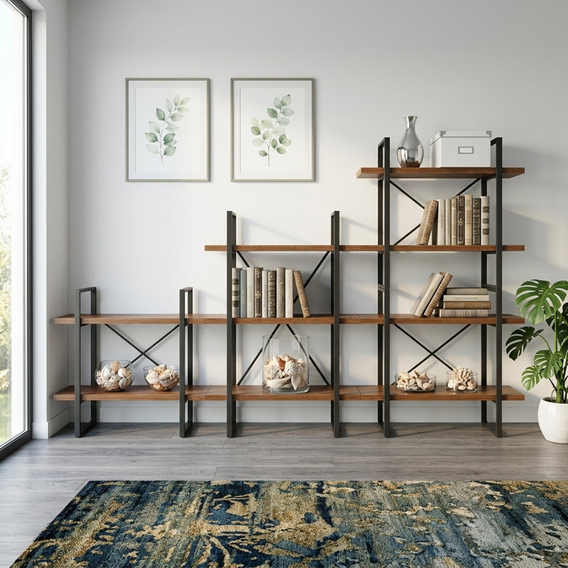 Bibliothèque à marches en acier H 55,69 po x l 106,03 po