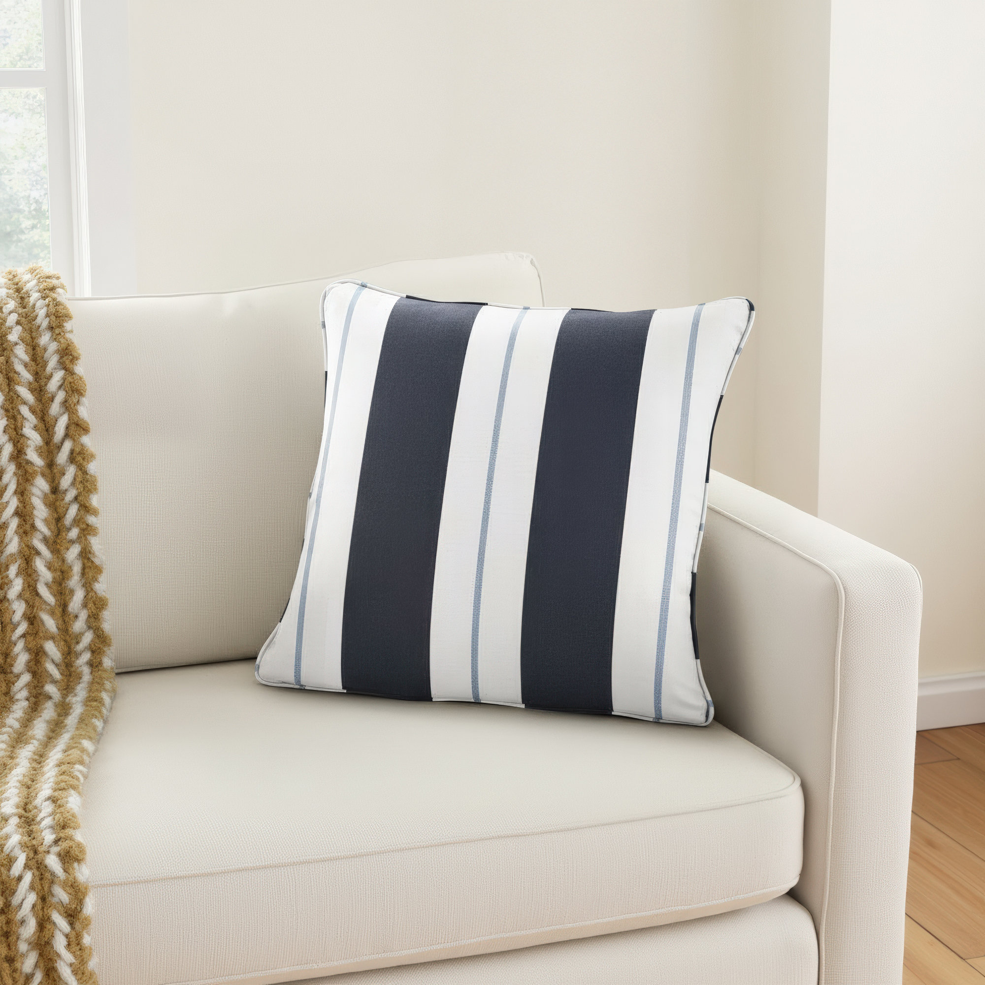 Giule Striped Sunbrella® Indoor/Outdoor Throw Pillow, 18" H x 18" W, Blue