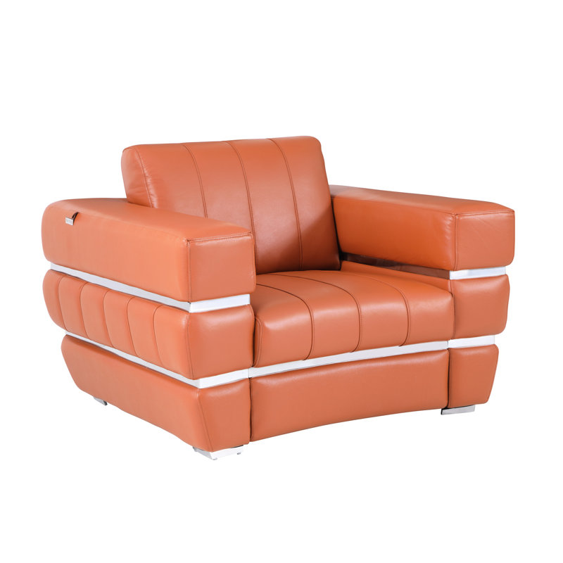 Chaise couleur chameau avec cuir fleur Revêtement en bois massif à 3 couches de hauteur