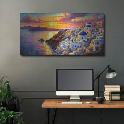 «Santorini Painted Sunset» par Rey Klimt, art mural en métal