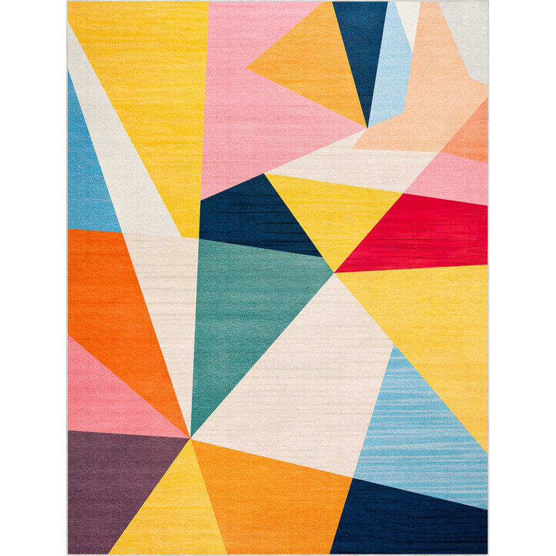  Well Woven Modern Geometric Triangle Multi Color Washable Area Rug, Rectangle 7'7" x 9'10"