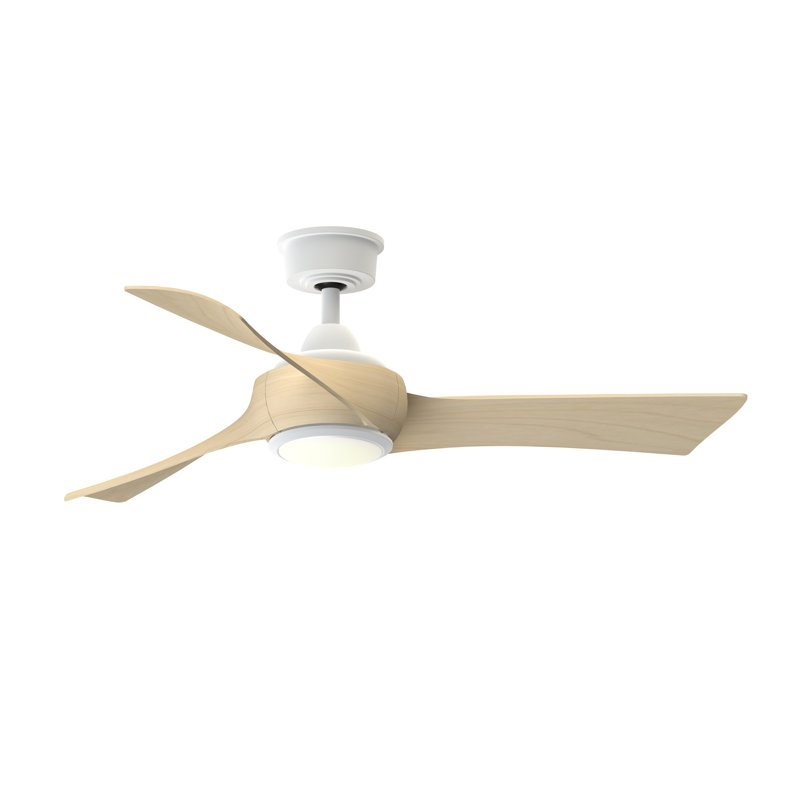 Wrap Custom 48 inch Indoor/Outdoor Ceiling Fan with LED CCT Select Light Kit - Matte White with Natural blades, Matte White