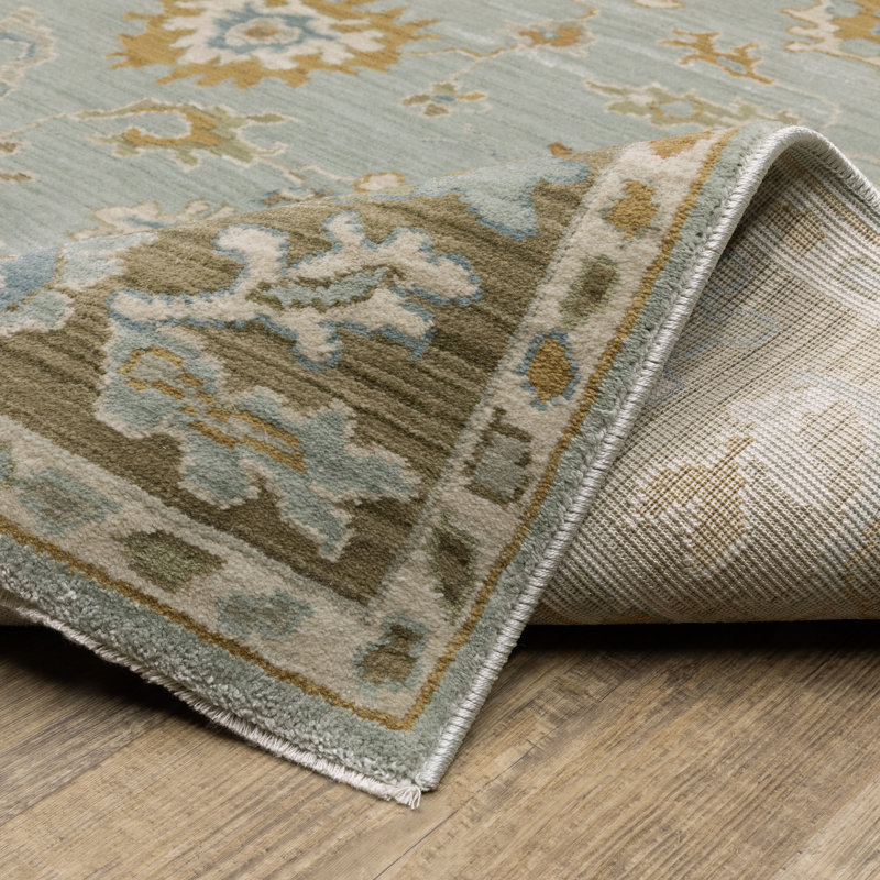 Graicyn Bordered Traditional Teal/ Rust Area Rug, Rectangle 7'10" x 11'2"