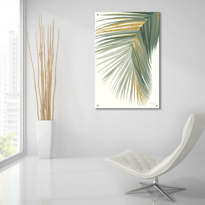 «Retro Big Leaf 2 Reversed Green Gold» par Danhui Nai, art mural en verre acrylique