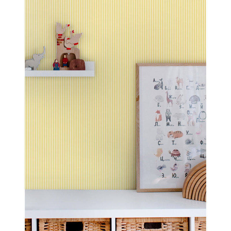 Joules Country Critters Ticking Stripe Lemon Wallpaper