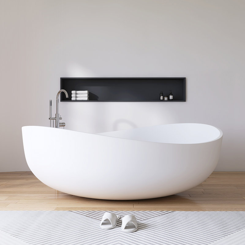 71" x 43" Freestanding Tub Solid Surface Stone Resin Soaking Bathtub