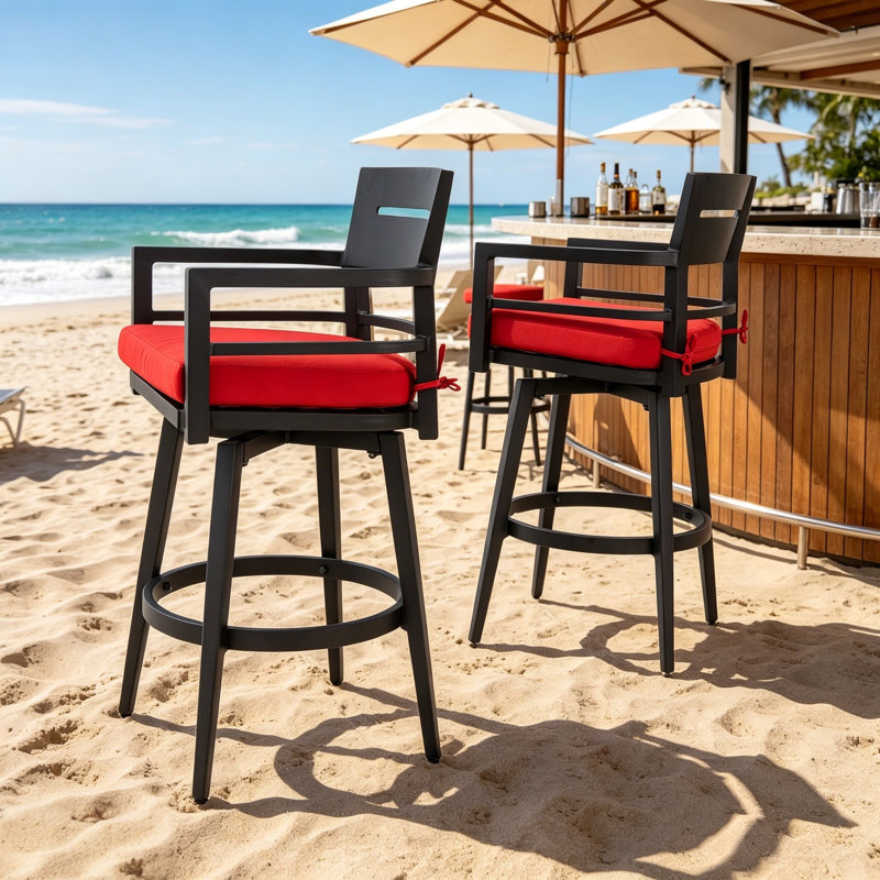 Tabourets de bar pivotants d'extérieur haut de gamme en aluminium avec coussin Sunbrella®, Sunbrella® Canvas Jockey Red, 4