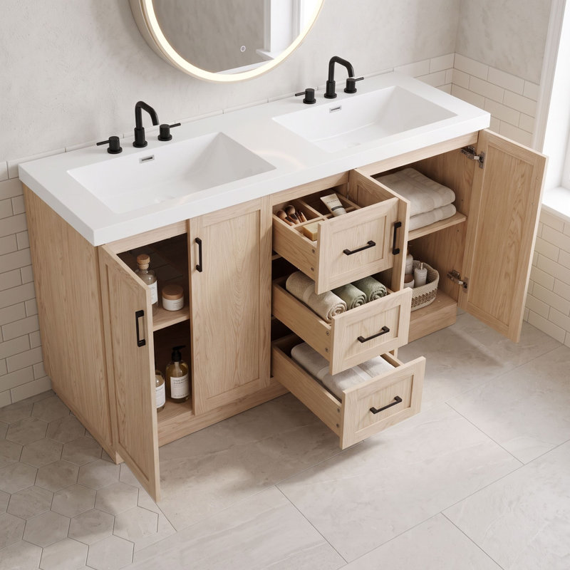 Meuble-lavabo avec 3 tiroirs et tablettes réglables
