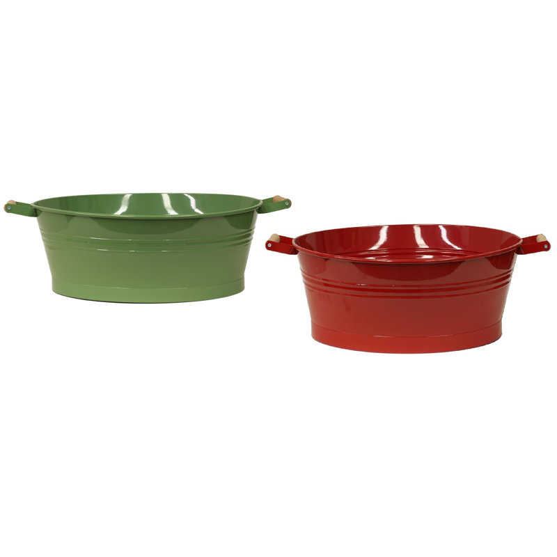 Coring Handmade Metal Pot Planter, Sage/Red