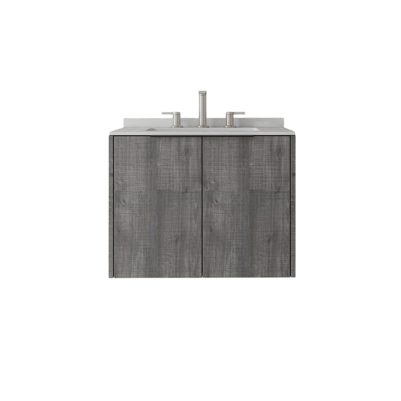 Meuble-lavabo flottant 24 po avec lavabo, porte à fermeture douce, comptoir en granite blanc 0,6 po et dosseret