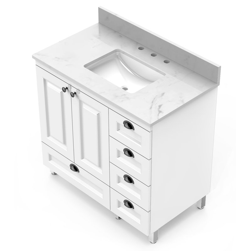 37'' Single Bathroom Vanity Top with Sink, Bright White