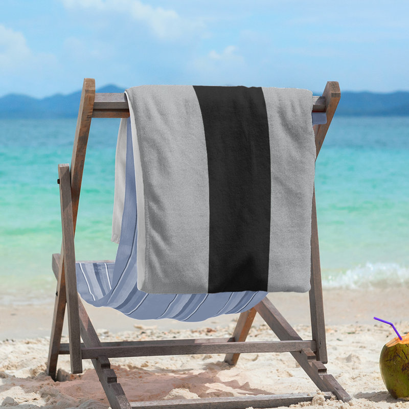 Lightweight Beach Towel, Silver/Black/Silver, Poly/Cotton