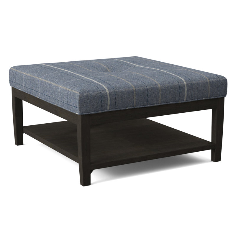 Hammond Square Ottoman, Antique Black Finish, Lapis Plaid; 0126-63