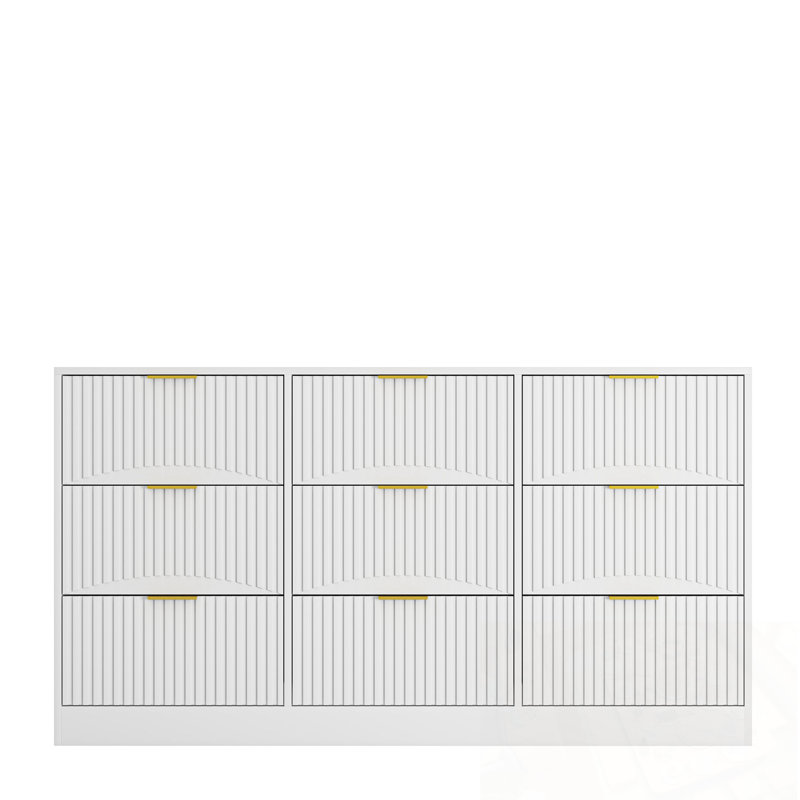 Commodes décoratives avec 9 tiroirs et poignées en métal, Blanc