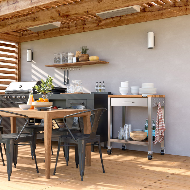 Stainless Steel and Wood Kitchen Cart with Storage