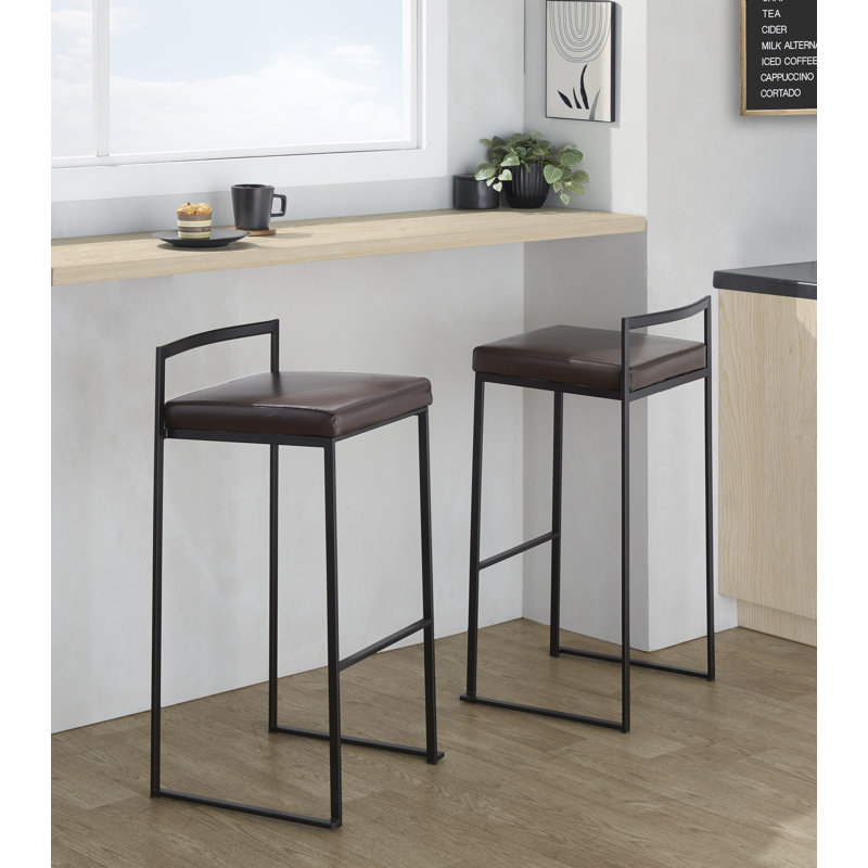 Tabouret de bar et de comptoir Ernestine, Similicuir brun, Noir, Tabouret de bar (siège d'une hauteur de 31 po)