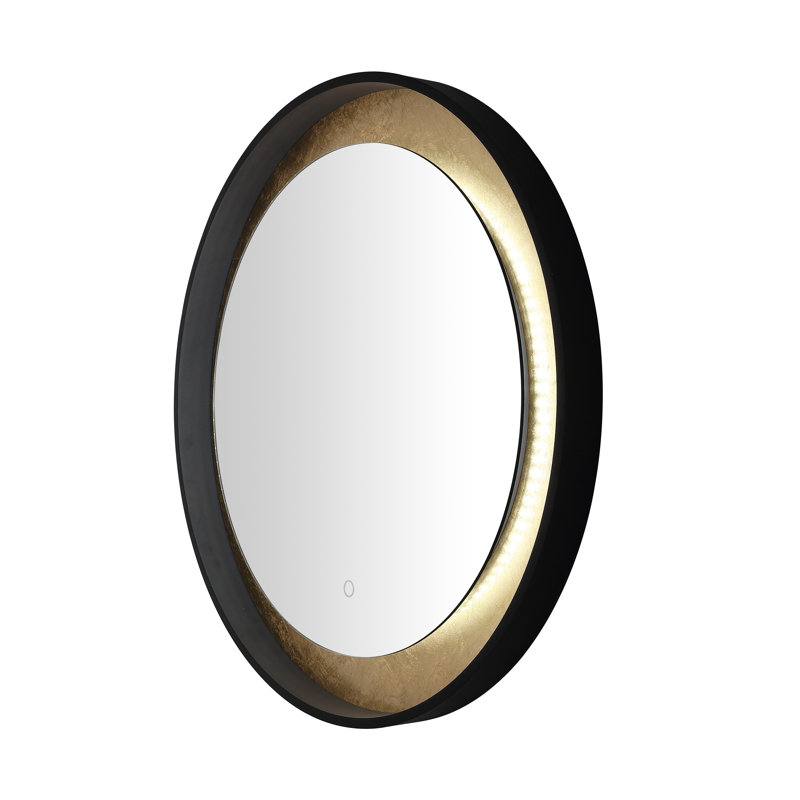 Ashelly Round Metal LED Wall Mirror, Gold/Black