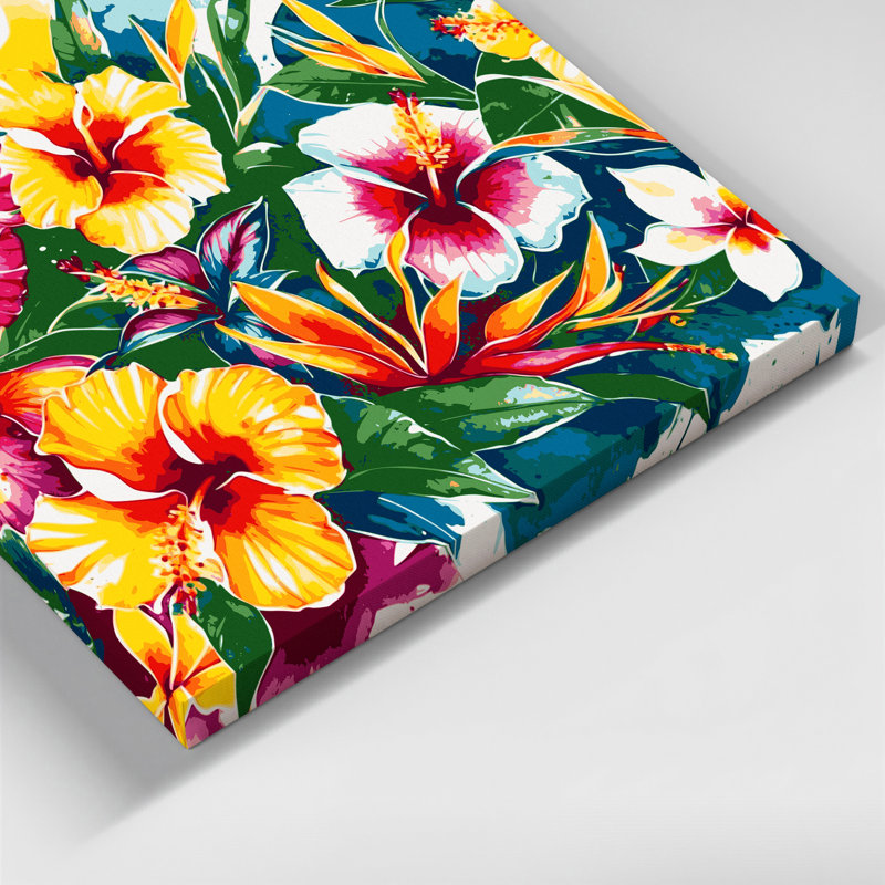 «Hawaiian Flower Brights», art mural sur toile beige, H 32 po x l 32 po