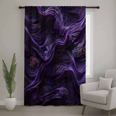 Intricate Purple Swirls Window Curtains, Abstract Art Sheer & Blockout Curtains - 1 Panel