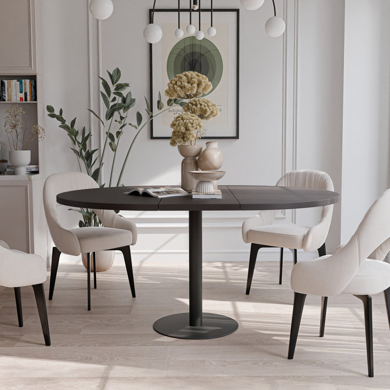 Extendable Round Dining Table, White, Black Molet