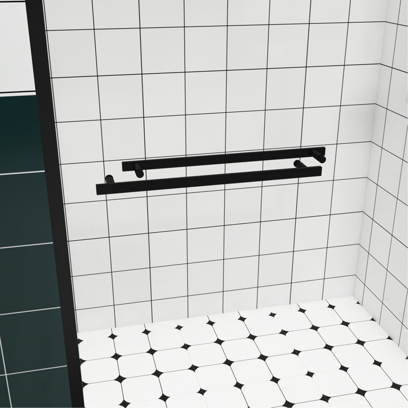 Double Sliding Bathroom Shower Door With Chamfer - Edged Tempered Glass, Stainless Steel Handle, Water Sealing Function Blocking Design