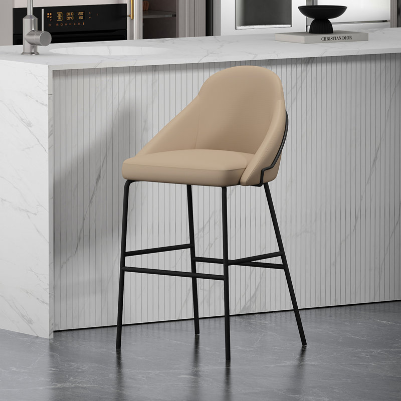 Tabouret de bar rembourré Gracie, Tanné, Tabouret de bar (siège d'une hauteur de 29,1 po), Noir