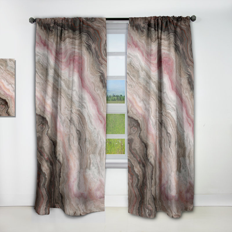 Onyx gris avec inclusions de rose - Rideau simple occultant moderne Mid-Century abstrait, L 52 po x L 108 po