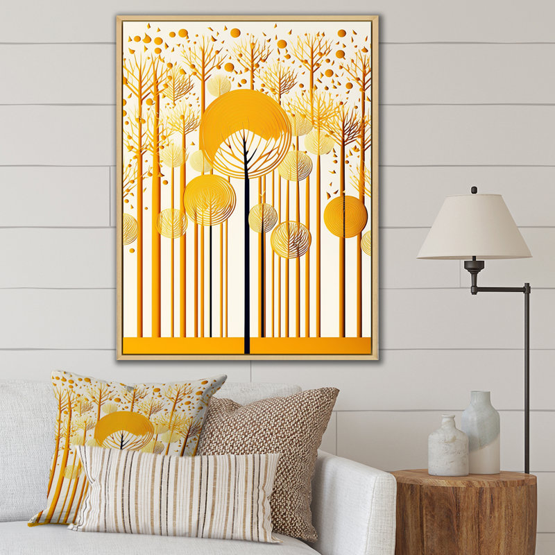 " Abstract Yellow Forest ", Natural Floater Framed, 40" H x 30" W