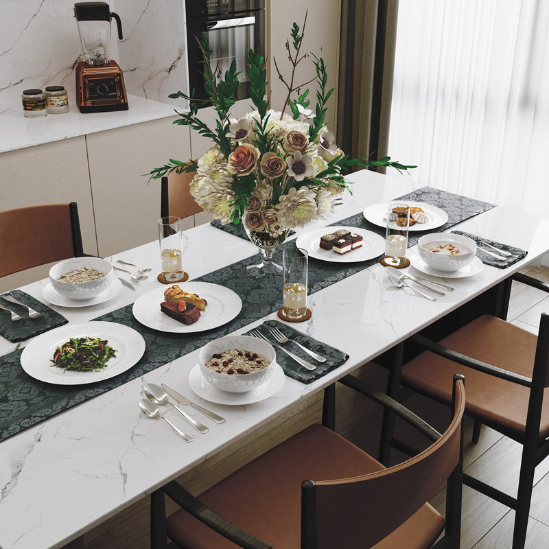 Latitude Run® 12-piece White Embossed Mesh Bone China Dinnerware With Lightweight Durable Chip Resistant Design Service For 4