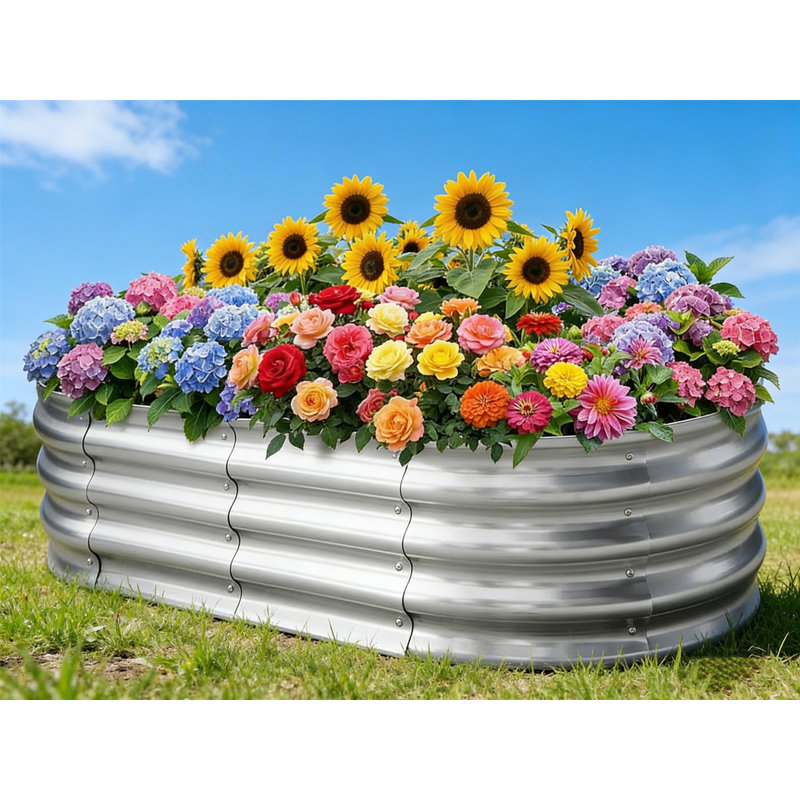 Lit de jardin surélevé galvanisé pour l'extérieur: Ensemble de pot de fleurs en métal durable de 4 x 2 x 1 pi - Boîte à fleurs ovale pour plantes