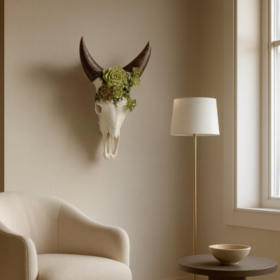 Decorative Resin Bull Skull Wall Art Sculpture For Home Decor - Modern Hanging Wall Artistic Accent For Office, Kitchen or Living Rom Decoration