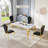 Modern 70" Marble Dining Table Set, Elegant White Faux Marble Top And Stainless Steel Legs, High-Back Petal Design Pu Leather Chairs-187730760-187730762