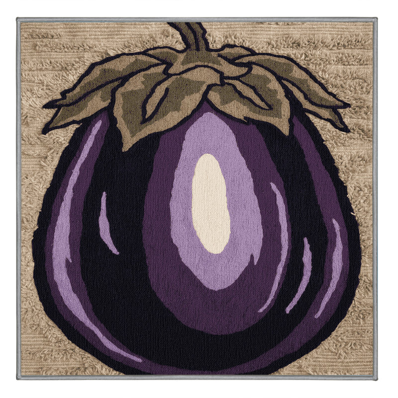  Tapis lavable aubergine avec globe de légumes, Carré 5 pi