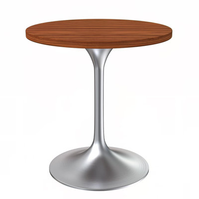 Heatherton 27" Round Dining Table with MDF Top and Brushed Silver Stainless Steel Pedestal Base Kitchen Table Seats 2-4 Person