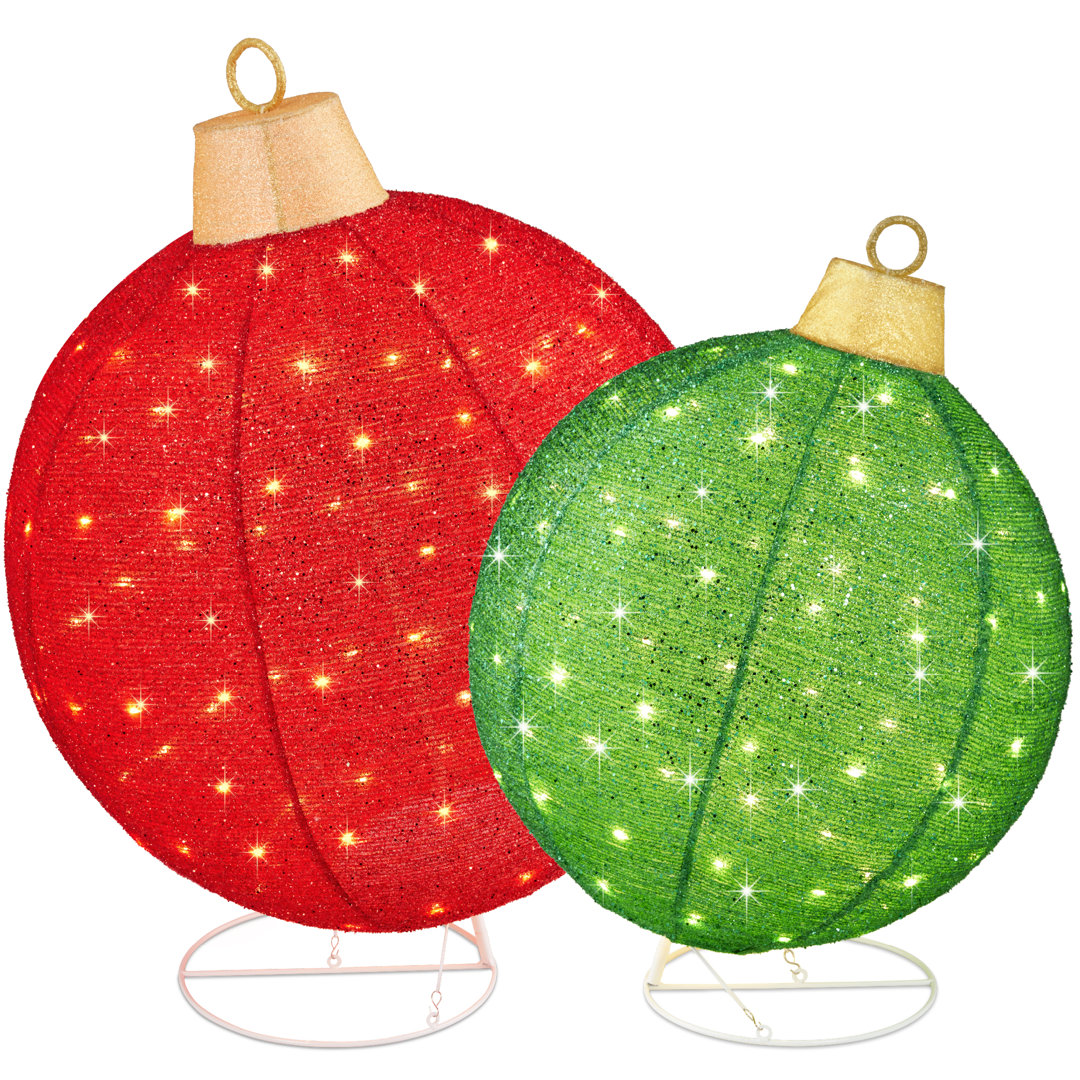 The Holiday Aisle® 2Pc Large Outdoor Christmas Ornament Set, Lighted Pop-Up Ball Holiday Decor W/ 180 Leds - Red/Gold The Holiday Aisle®