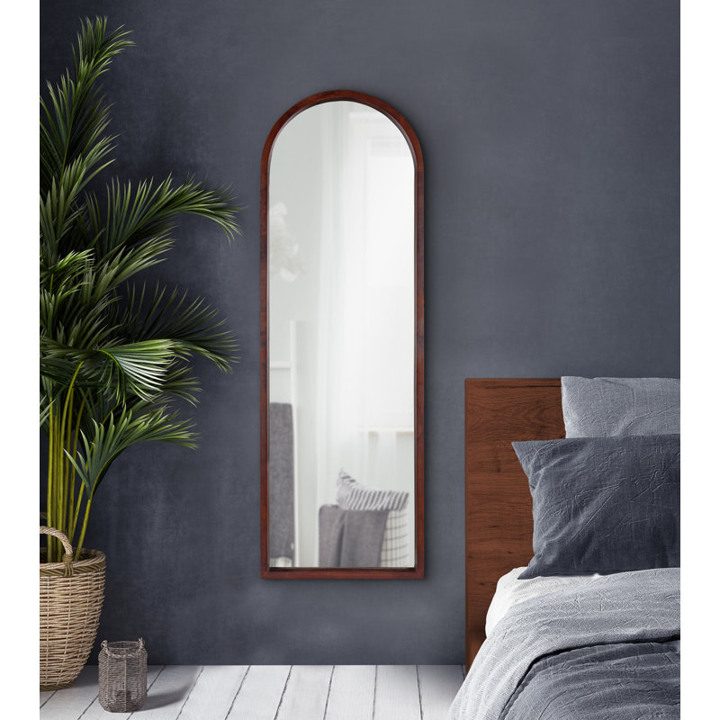Skyeler Modern Wood Arched Accent Mirror, 48" x 16", Walnut Brown