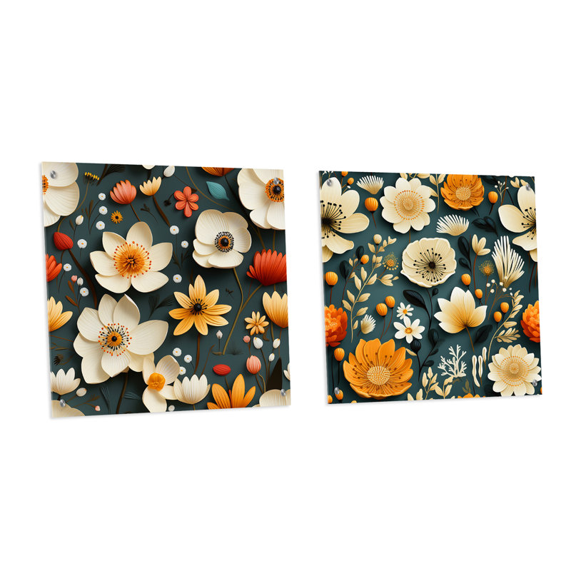 Demetra - Ensemble de 2 verres muraux abstraits en acrylique Mid-Century, H 36 po x l 73 po