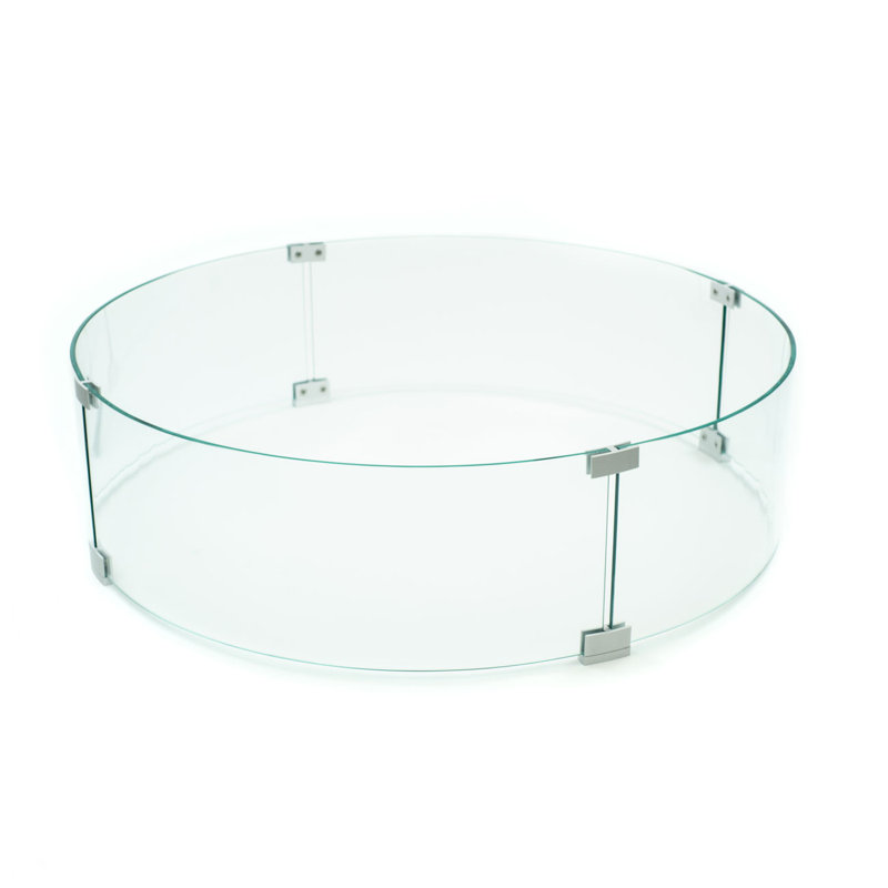 AMS Fire Pit Table Round Glass Wind Guard - Fire Flame Guard, 8" H x 32" W x 32" D