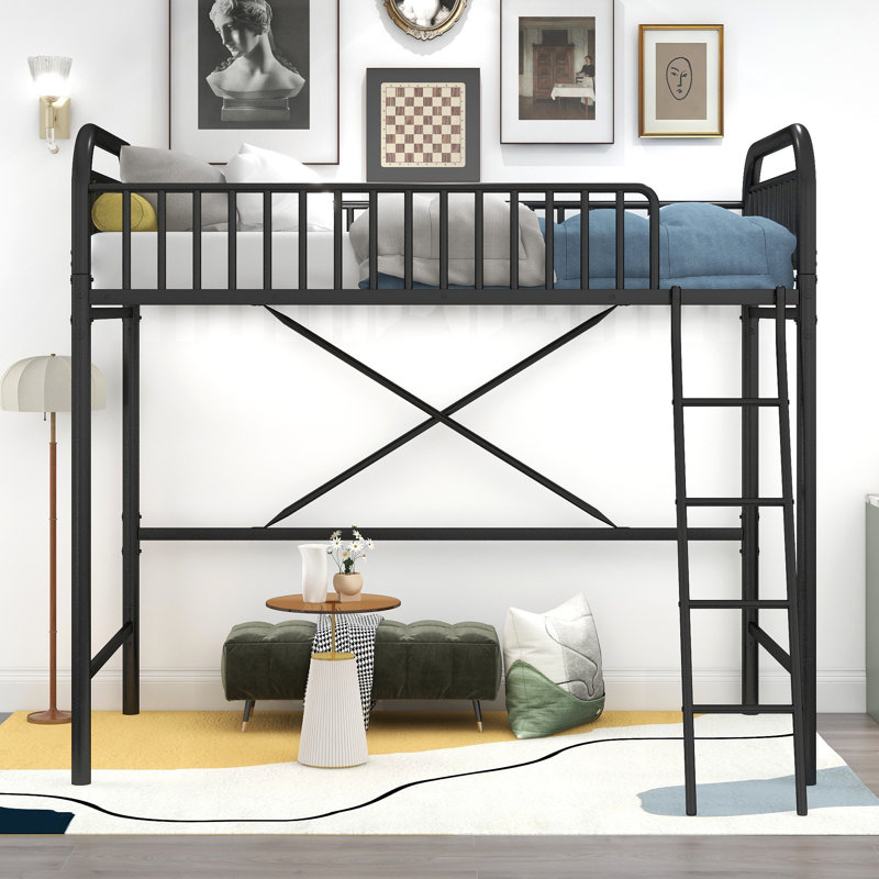 Rackers Queen Loft Bed and Mattress by Isabelle & Max™, Black